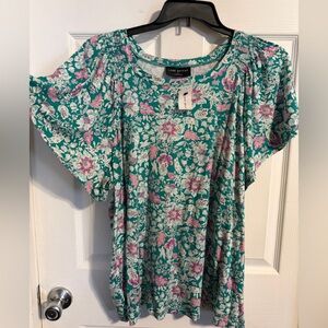 Lane Bryant Floral Teal and Pink Blouse
